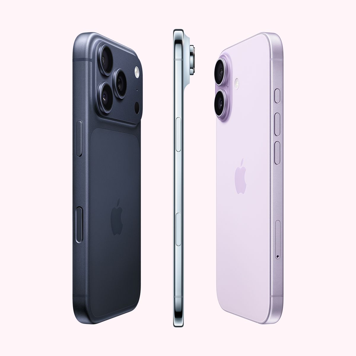 de nyeste iphonene iphone 17, iphone 17 pro og iphone 17 air på en rosa bakgrunn