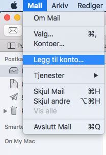 Velg Mail fra menyen på toppen og deretter Legg til konto.