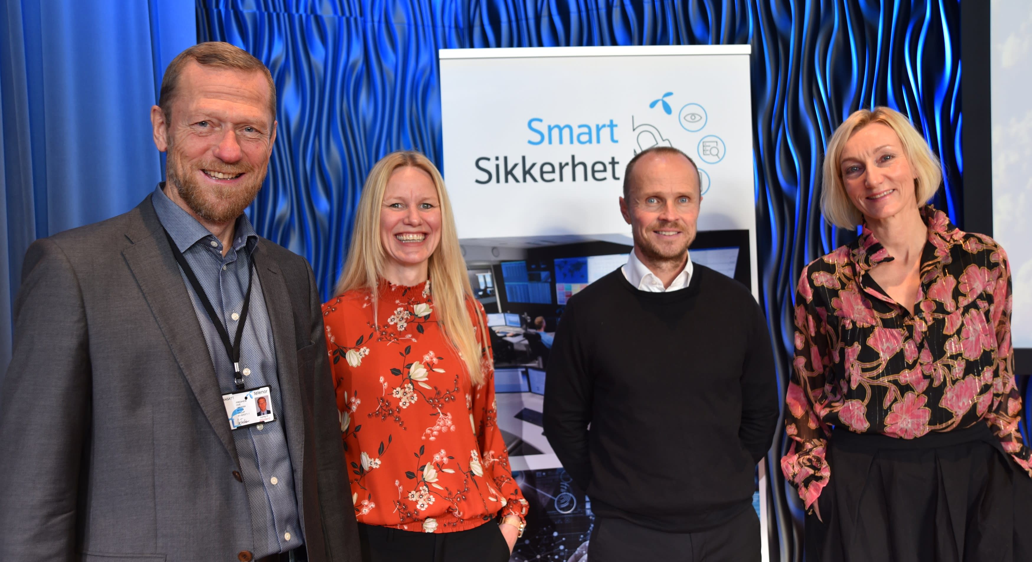 F.v: Ove Fredheim (Leder, Telenor Bedrift), Kjersti Stathopoulou  (VP Security Business Development, Telenor Group), Richard Skjærstad  (Smart Sikkerhet, Telenor Norge) og Hanne Tangen Nilsen (Sikkerhetsdirektør Telenor Norge)