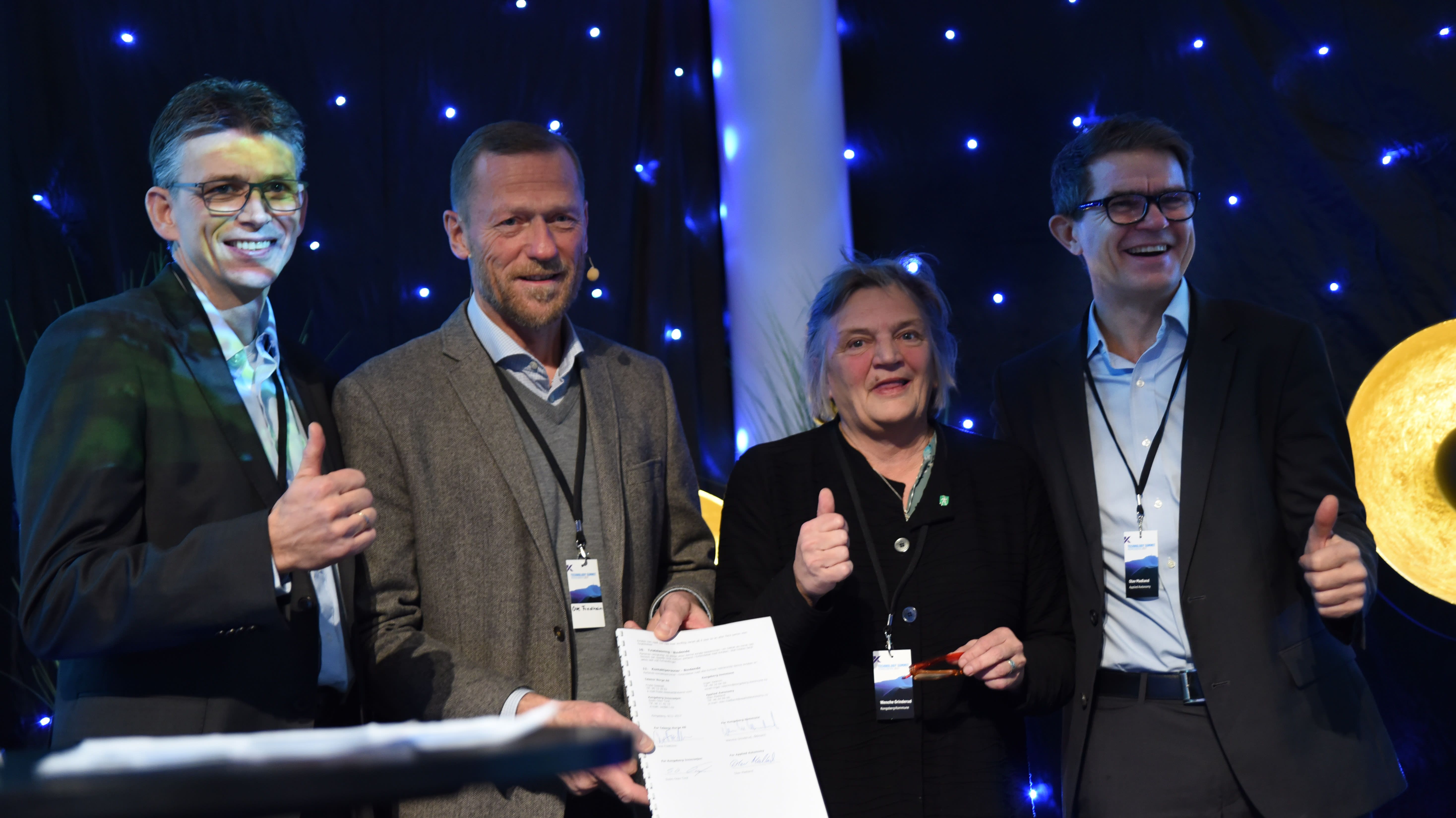 Svein-Olav Torø Kongsberg innovasjon, The letter of intent was signed today by (from left): Svein-Olav Torø, Kongsberg innovasjon, Ove Fredheim Telenor Norway, Wenche Grinderud, Kongsberg municipality, Olav Maadland, Applied Autonomy.