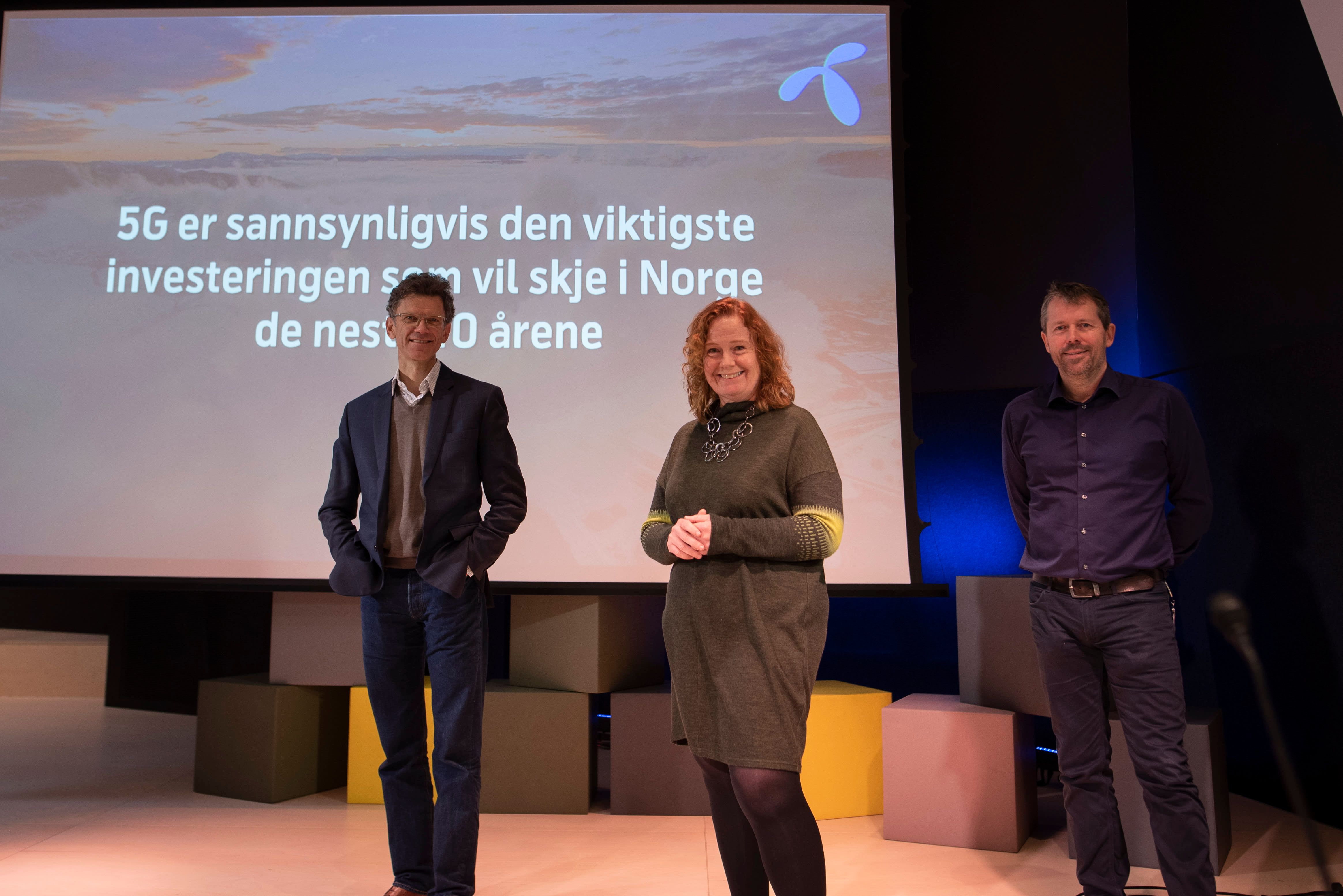 Telenor røpet i dag planene for 5G. Fra venstre: Petter-Børre Furberg, Ingeborg Øftshus og Ric Brown. Foto: Martin Fjellanger