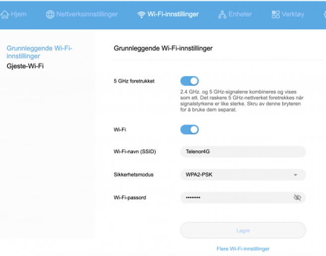Endre navn eller passord på WiFi-nettverk - ruteradministrasjon