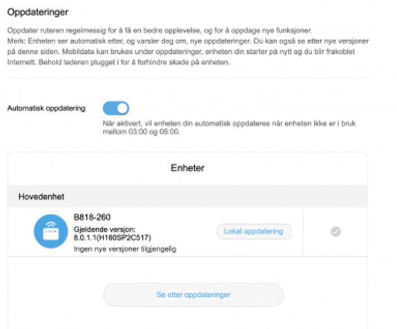 Oppdater programvare på Huawei B818