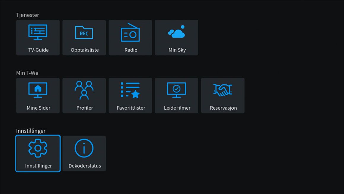 tv-meny med innstillinger markert