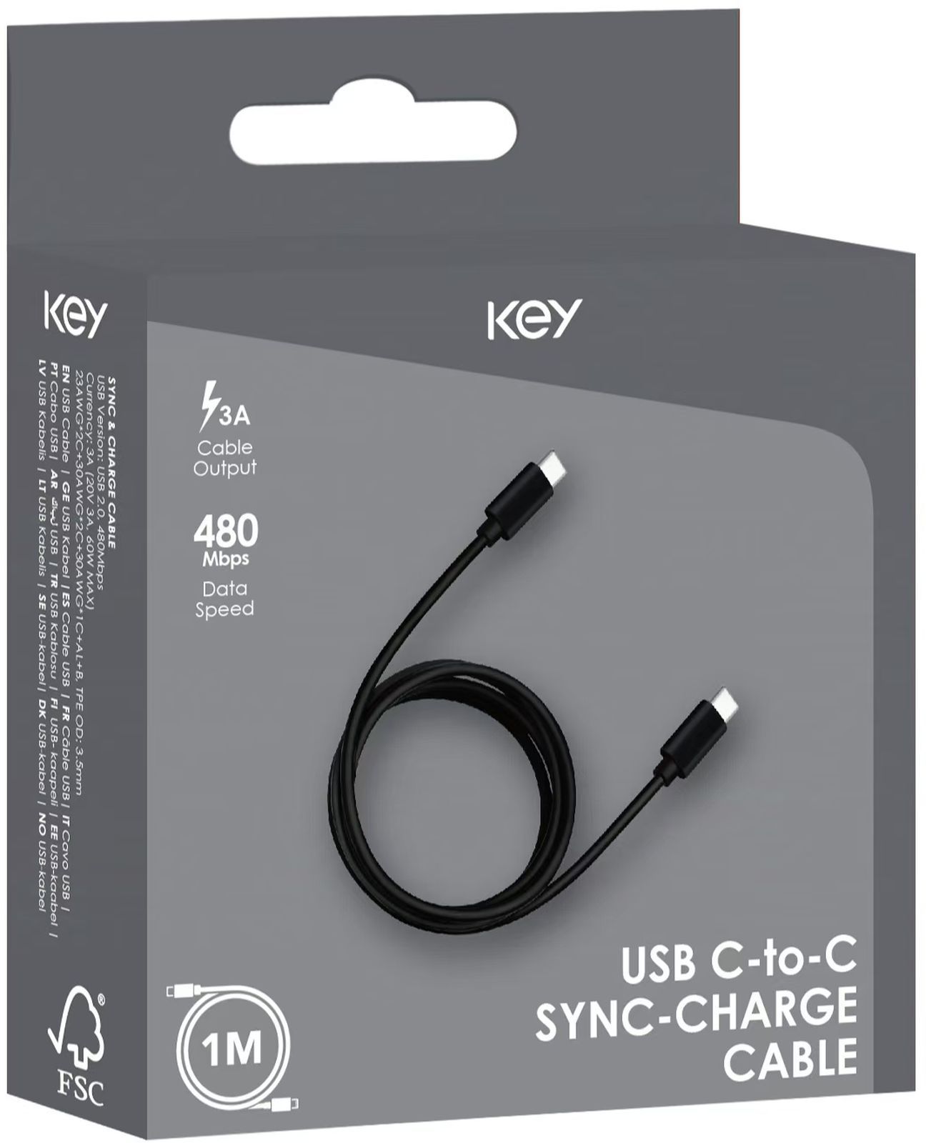 KEY USB-C til USB-C 1m svart