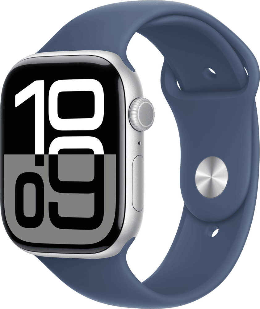 apple watch 10 aluminium sølv sport band denim 46mm