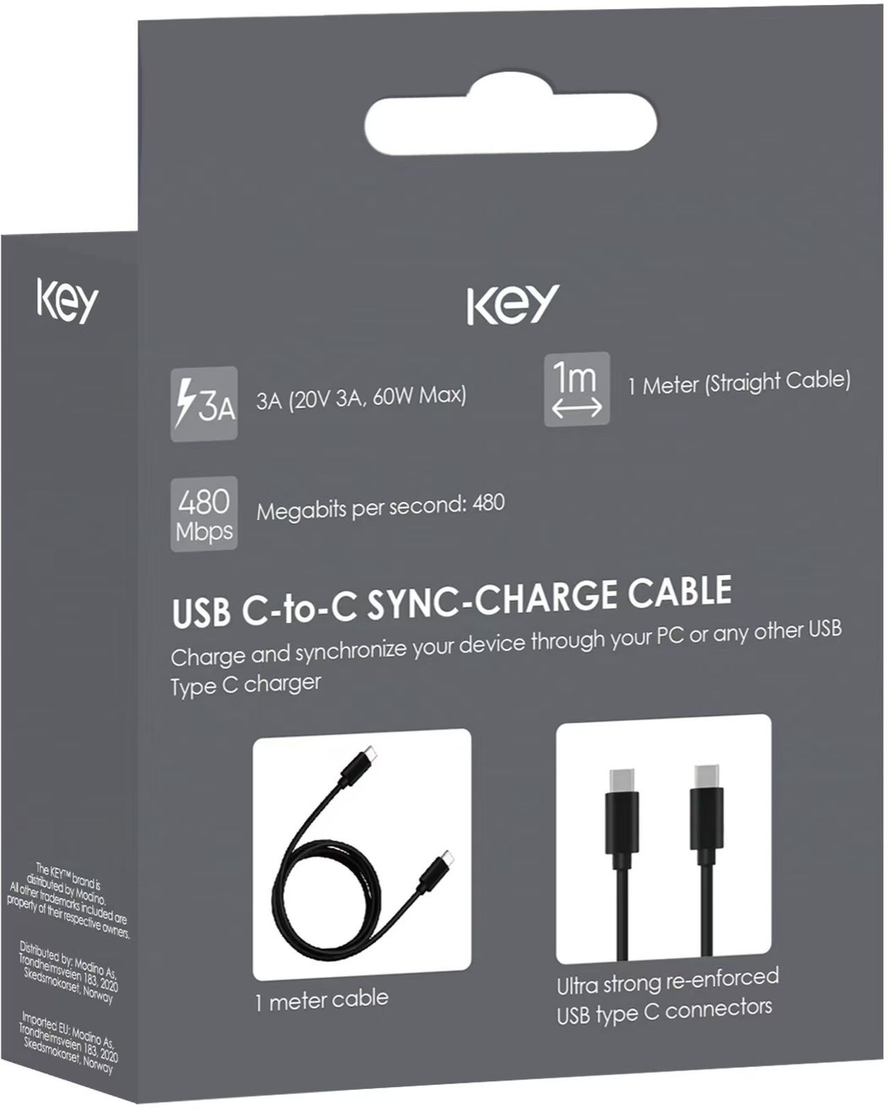 KEY USB-C til USB-C 1m svart