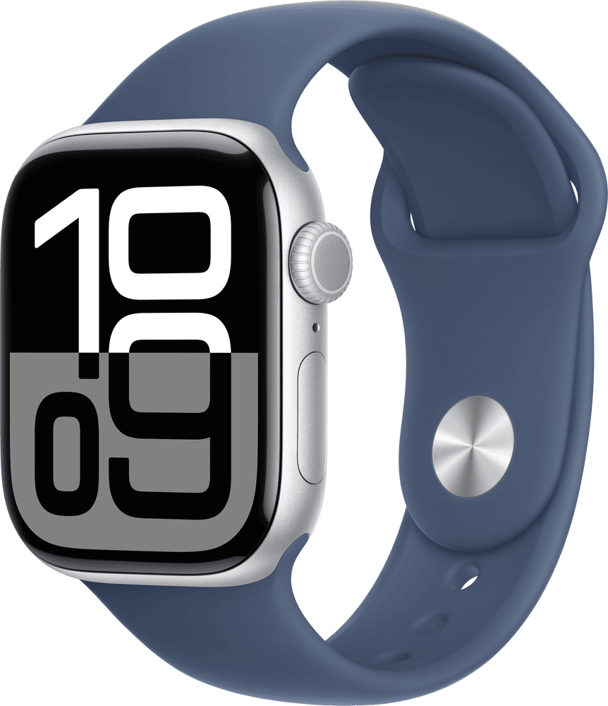 Apple Watch 10 aluminium sølv sport band denim 42mm