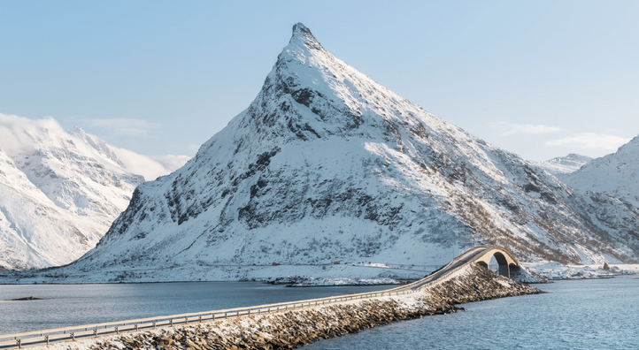 Internet of Things - vakker vinternatur, smal vei med vann på hver side og snø