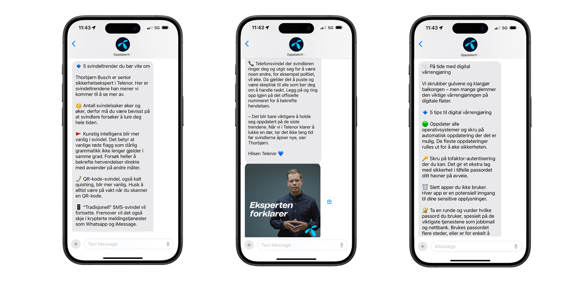 Eksempler på meldinger du kan få på SMS fra Oppdatert!