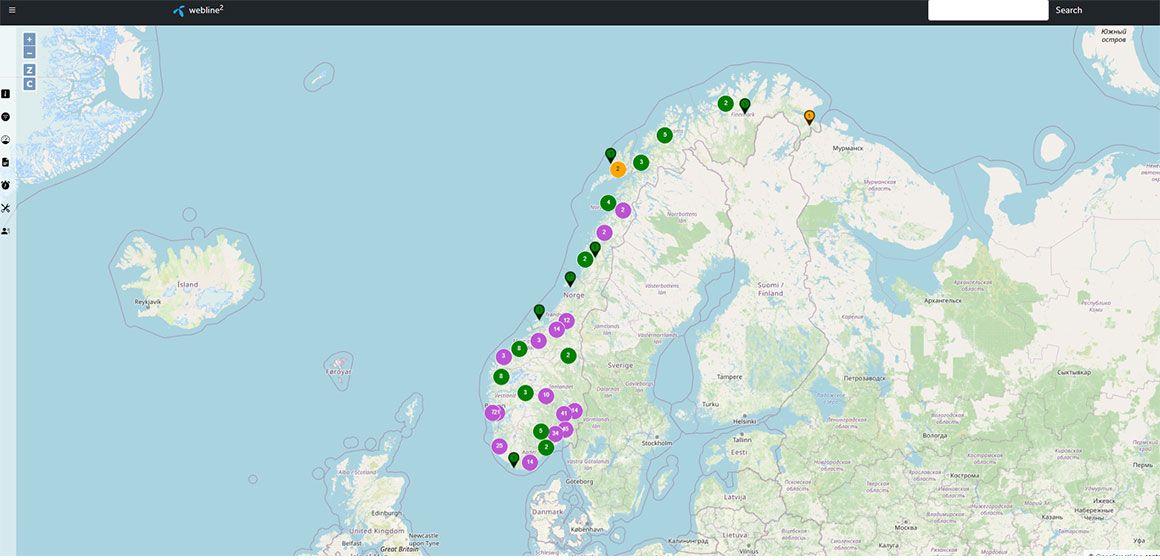 Kart over Norden med markører