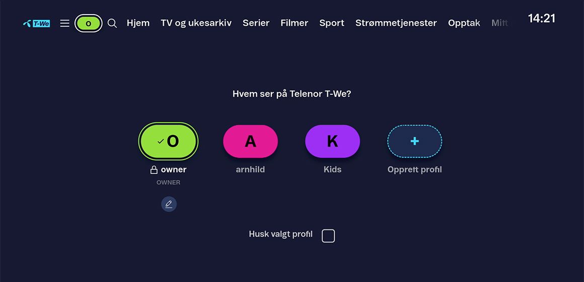 profiler i TV-menyen