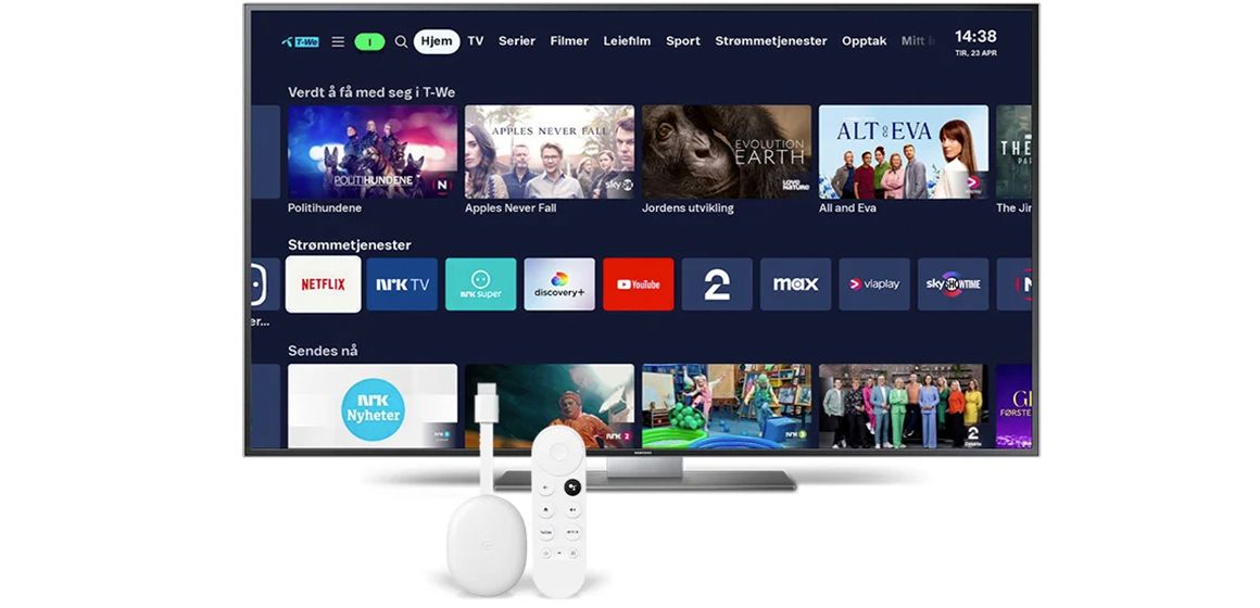 Smart-TV med t-we meny og strømmetjenester. Android-enhet.