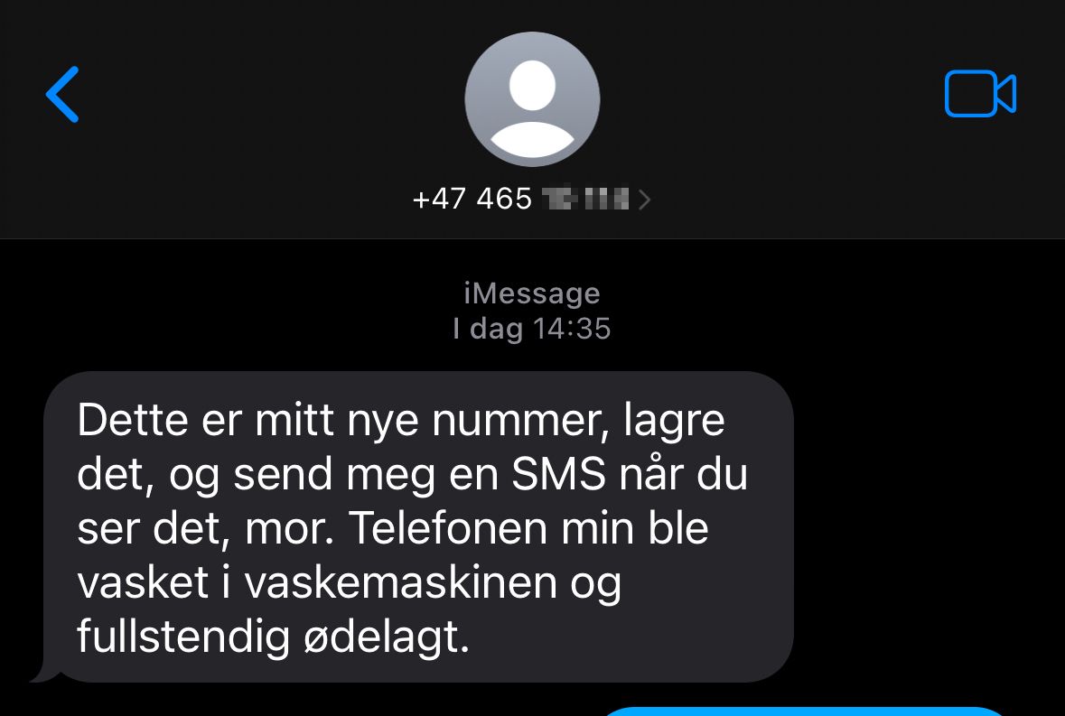 SMS med nytt nummer og vaskeuhell