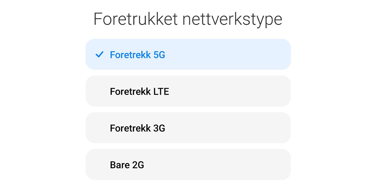 Android 5G-innstillinger for foretrukket nettverk på Xiaomi Mi 11