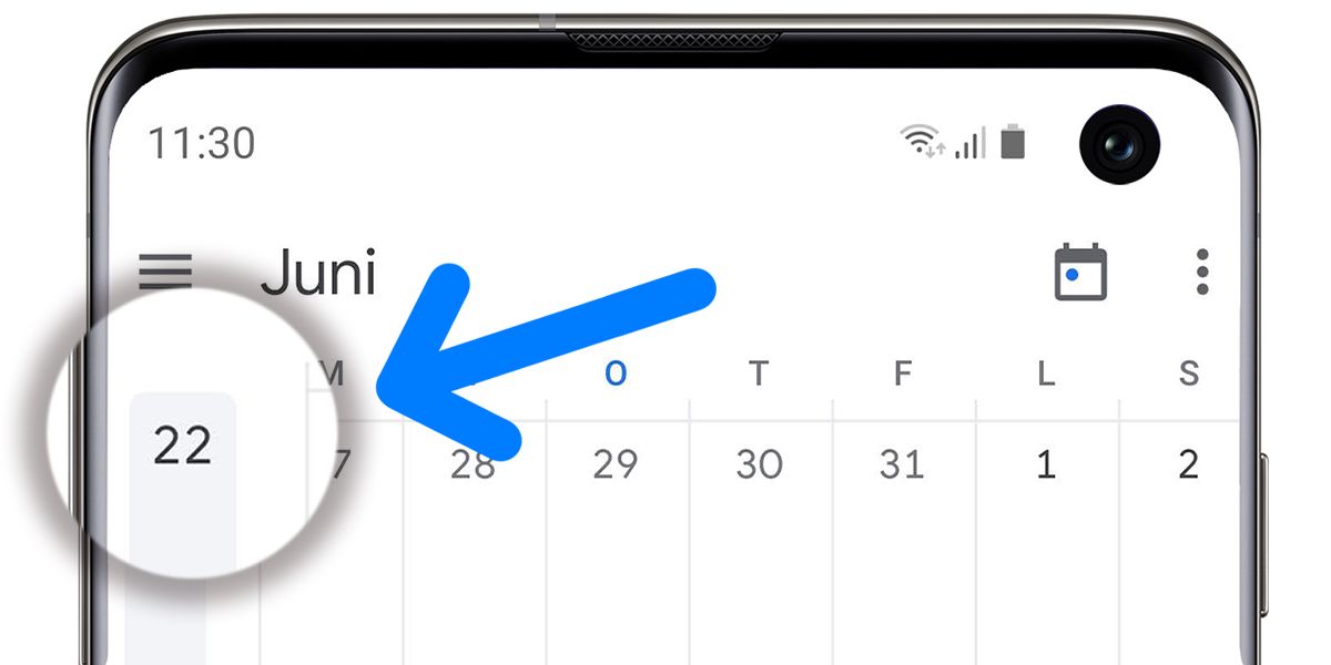 Smarttelefonkalender viser ukenummer 22 i kalender