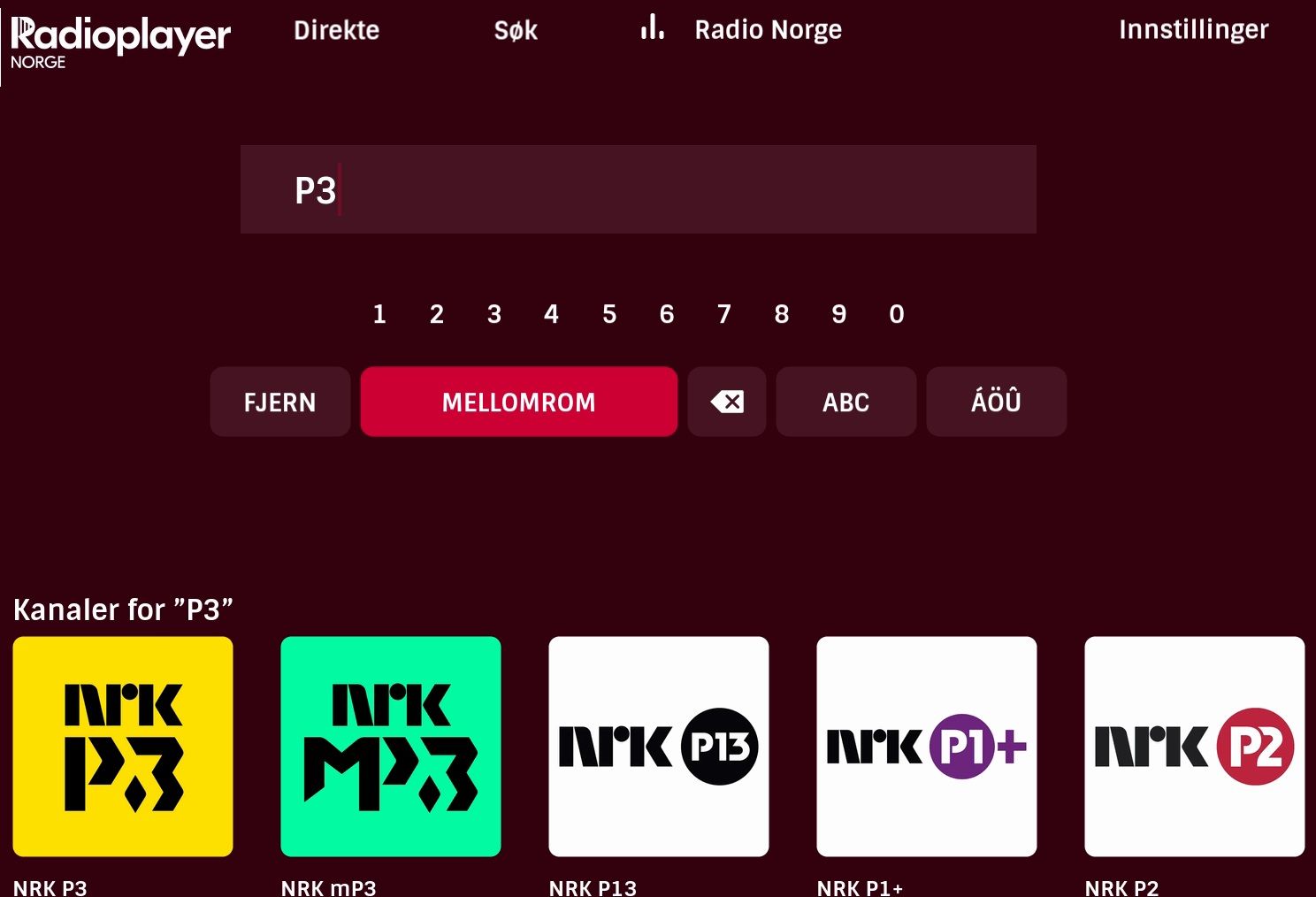 søk på kanaler -  radioplayer