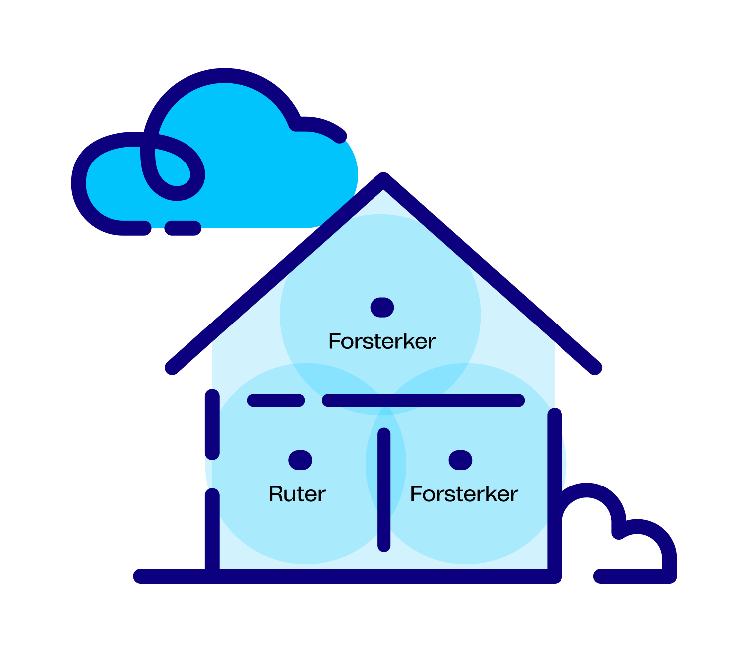 Hvit wifi-ruter på lys treflate med keramiske vaser