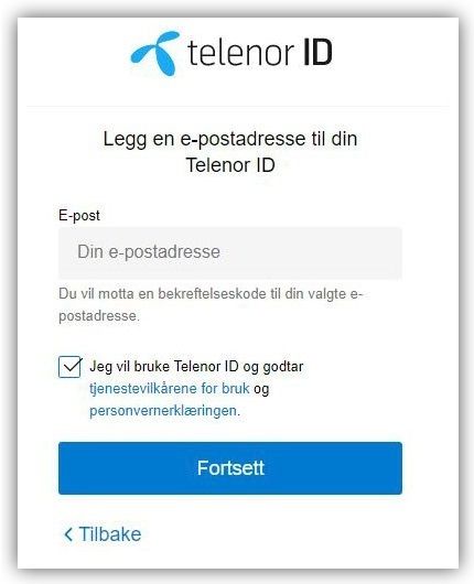 Registrere bruker telenor id -  Legg til en e-postadresse