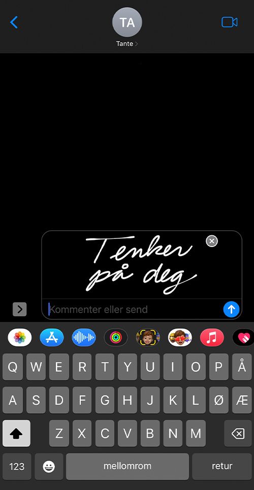 iphone sms-effekt med håndskreven melding