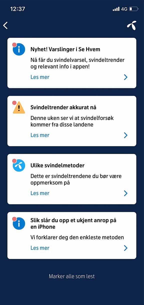 Skjermbilde av varslinger i Se Hvem