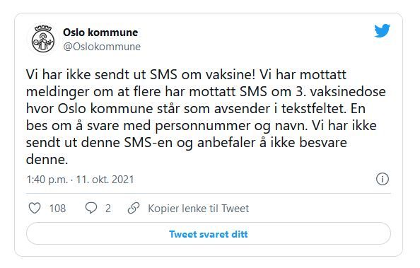 SMS-advarsel om vaksinesvindel