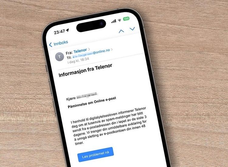 Bilde av falsk epost om digitalytelsesloven og online e-post