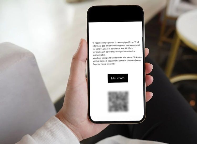 bilde av en SMS eller epost med QR-kode som er svindell