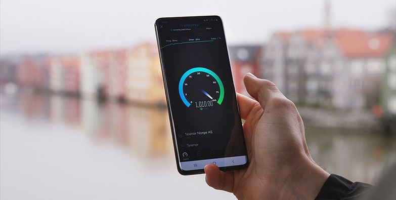 5G-speedtest på mobil i artikkelen 5 myter om 5G