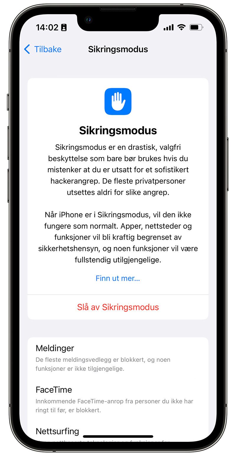 Sikringsmodus på iPhone