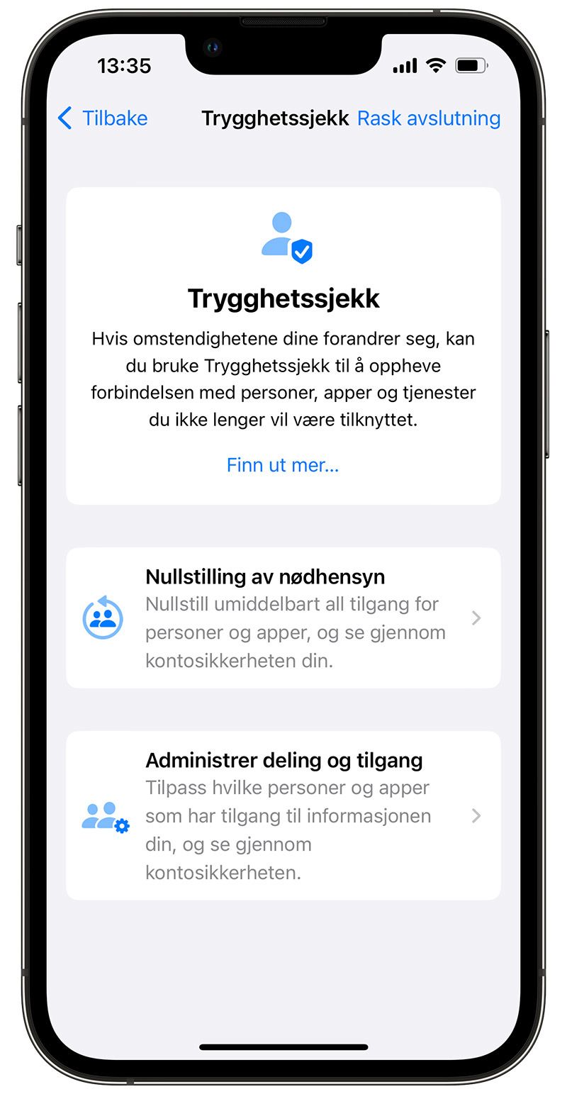 Trygghetssjekk på iPhone