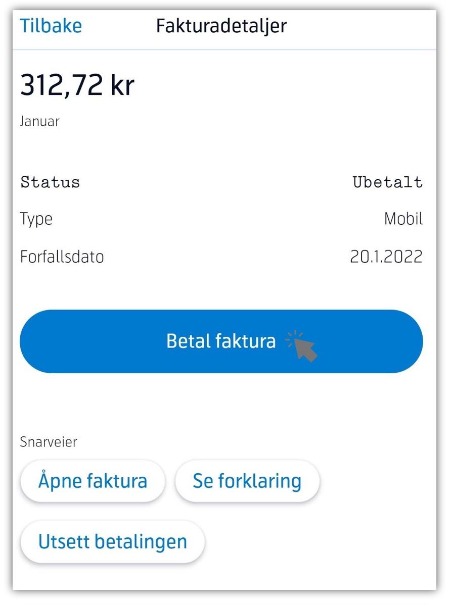 Betale faktura i Mitt Telenor - Trykk på betal faktura