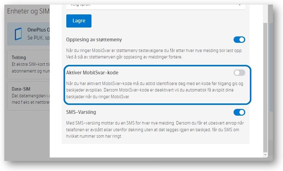 glemt kode mobilsvar