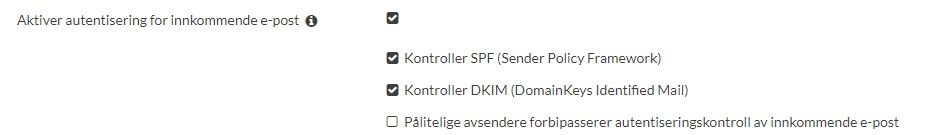 autentisering av innkommende e-post - spamfilter preferanser